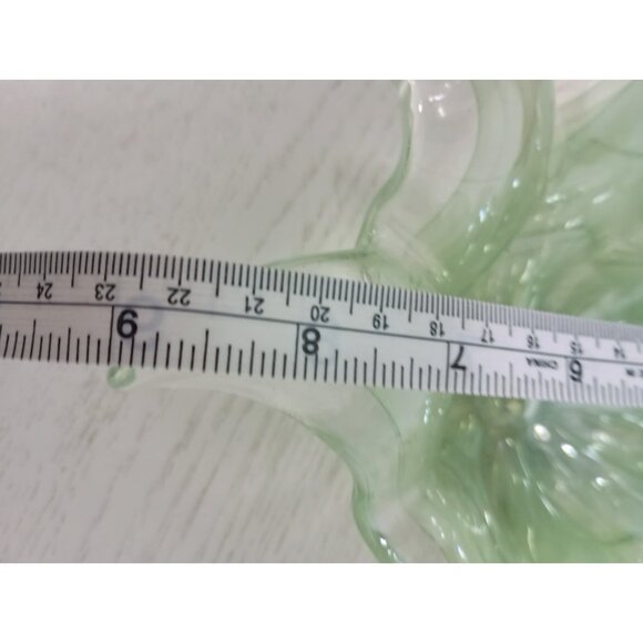 Vintage Ballantine Hand Blown Green Art Glass Iridescent Swirl Flower Candy Bowl - Picture 7 of 8